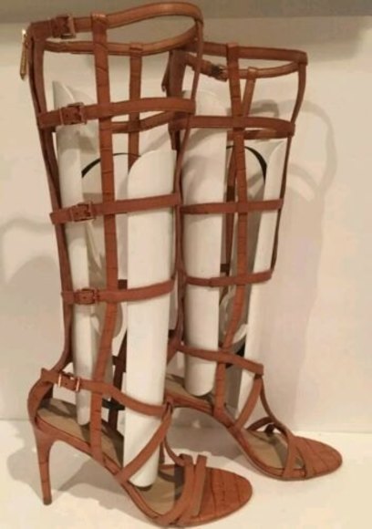 New BCBG Maxazria Gladiator Sandals boot cage hills camel  7 shoes leather - Picture 5 of 5